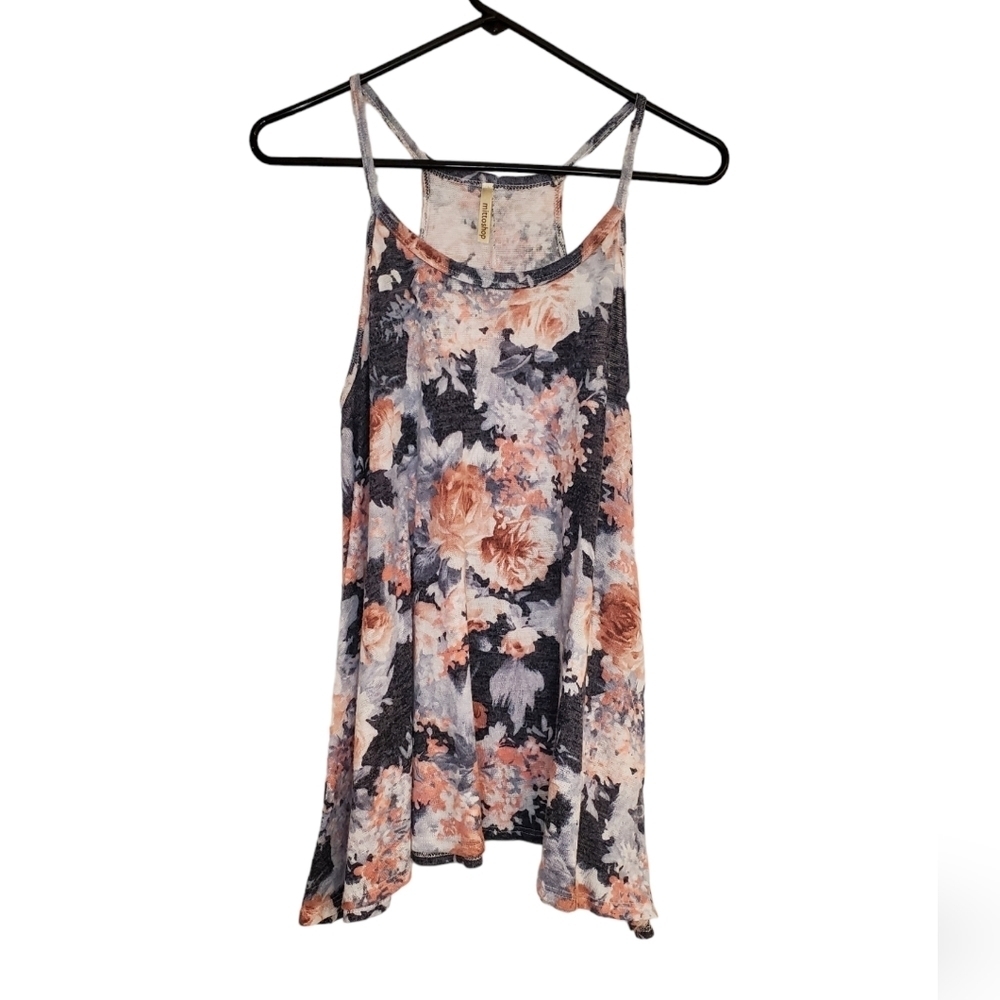 Women's Mittoshop Blue/Pink Floral Flowy Knit Tank Top | Size Medium